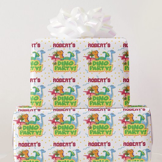 Papier Cadeau Dinosaur Fête Heure Ajouter Nom Anniversaire du ga
