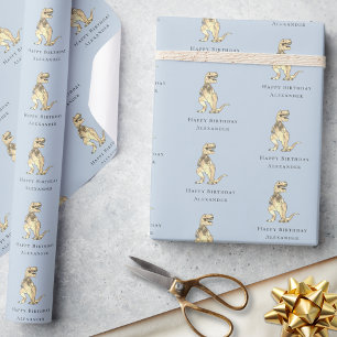 Papier Cadeau Dinosaur Joyeux anniversaire Personnalisé bleu