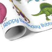Papier Cadeau Dinosaur Joyeux Anniversaire Personnaliser le nom (Coin rond)