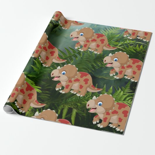 Papier Cadeau Dinosaur Jungle Tricératops Enfants (Déroulé)
