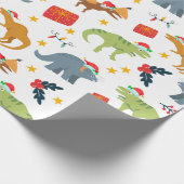 Papier Cadeau Dinosaur Noël Motif de chapeau, blanc (Coin)