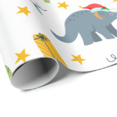 Papier Cadeau Dinosaur Noël Motif de chapeau, blanc (Coin rond)
