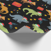 Papier Cadeau Dinosaur Noël Motif de chapeau, Noir (Coin)