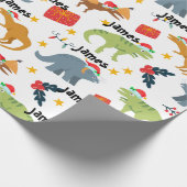 Papier Cadeau Dinosaur Noël Père Noël Motif & Nom personnalisé (Coin)