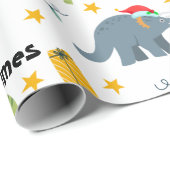 Papier Cadeau Dinosaur Noël Père Noël Motif & Nom personnalisé (Coin rond)