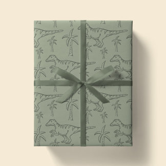 Papier Cadeau Dinosaur Pattern Modern Boy Dino Jungle Sage Green