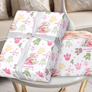 Papier Cadeau Dinosaur Pink Pastel Cute Girl Anniversaire Nom Te