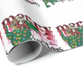 Papier Cadeau Dinosaur portant Noël au Père Noël (Coin rond)