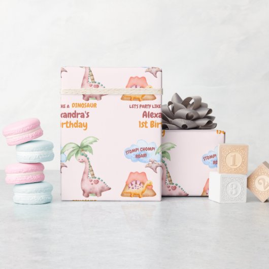 Papier Cadeau Dinosaur Stomp Chomp Rawer 1ère fille de fête d'an (Baby Shower)
