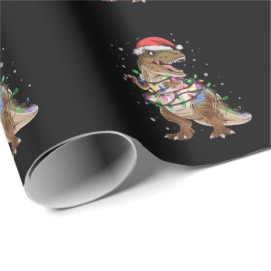Papier Cadeau Dinosaur T-rex Arbre Chandail de Noël Xmas Dino (Coin rond)