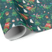 Papier Cadeau Dinosaur T-Rex : Nouvel An de Noël. (Coin rond)