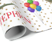 Papier Cadeau Dinosaur Tyrannosaurus Anniversaire Nom personnali (Coin rond)