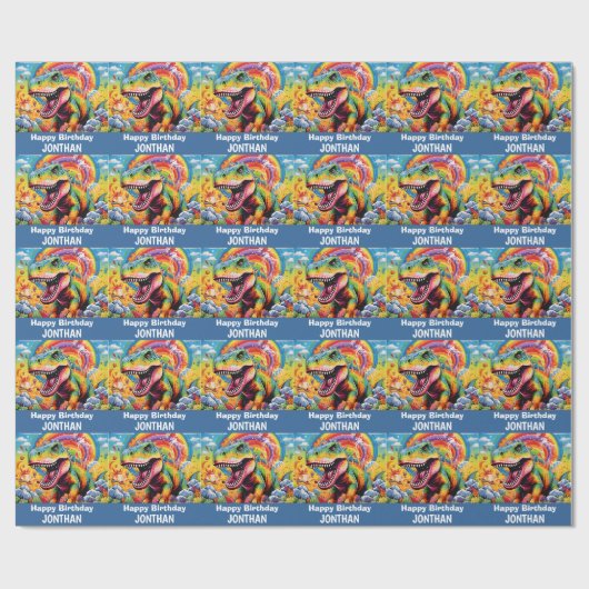 Papier Cadeau dinosaure anniversaire coloré mignon (Plat)