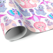 Papier Cadeau Dinosaure Aquarelle rose Baby shower d'anniversair (Coin rond)