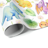 Papier Cadeau Dinosaure Bébé coloré (Coin rond)