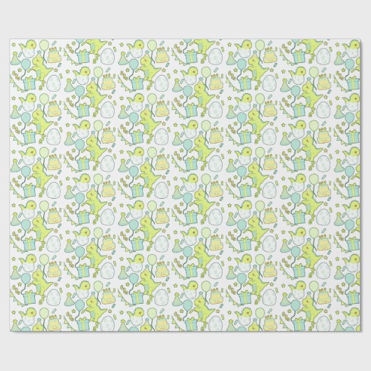 Papier Cadeau Dinosaure Bleu Et Vert (Plat)