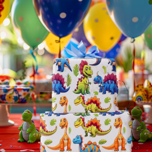 Papier Cadeau Dinosaure coloré amusant thème Dino-Mite