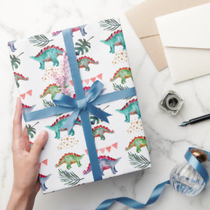 Papier Cadeau Dinosaure coloré aquarelle 