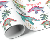 Papier Cadeau Dinosaure coloré aquarelle  (Coin rond)