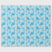 Papier Cadeau dinosaure de caricature bleu mignon motif avec béb (Plat)