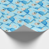Papier Cadeau dinosaure de caricature bleu mignon motif avec béb (Coin)