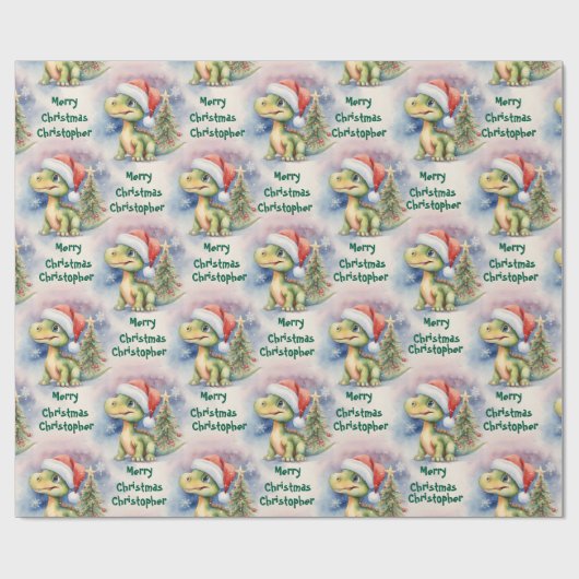 Papier Cadeau Dinosaure de Noël (Plat)