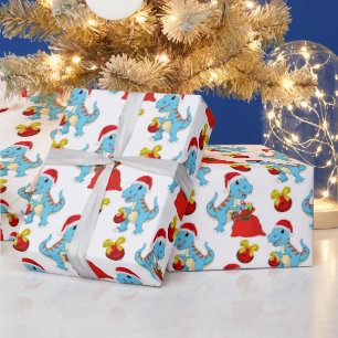 Papier Cadeau Dinosaure de Noël festif