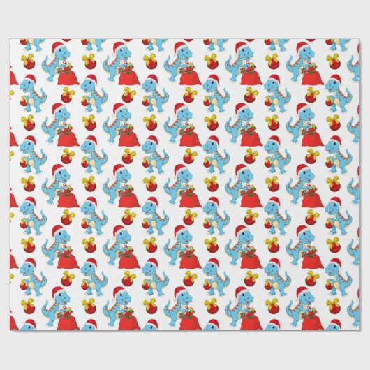 Papier Cadeau Dinosaure de Noël festif (Plat)