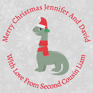 Papier Cadeau Dinosaure de Noël Holly souriant personnalisé
