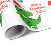 Papier Cadeau Dinosaure de Noël Joyeux Personnalisé (Coin rond)