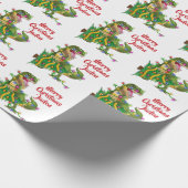 Papier Cadeau Dinosaure de Noël Joyeux Personnalisé (Coin)