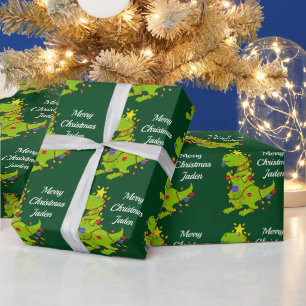 Papier Cadeau Dinosaure de Noël Joyeux Personnalisé