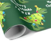 Papier Cadeau Dinosaure de Noël Joyeux Personnalisé (Coin rond)