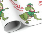 Papier Cadeau Dinosaure de Noël Joyeux Personnalisé (Coin rond)