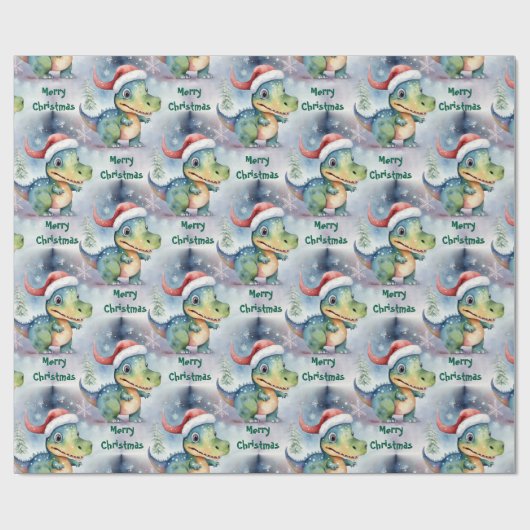 Papier Cadeau Dinosaure de Noël mignon (Plat)