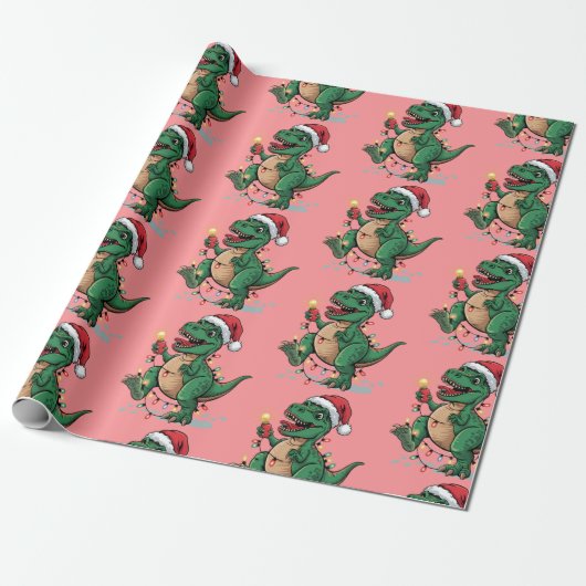 Papier Cadeau Dinosaure de Noël moderne tendance Joyeux Noël San (Déroulé)