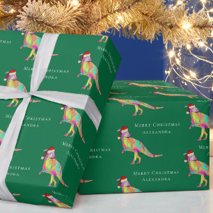 Papier Cadeau Dinosaure de Noël Nom de la fille personnalisée