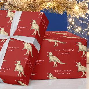 Papier Cadeau Dinosaure de Noël Nom de l'enfant Personnalisé