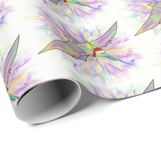 Papier Cadeau Dinosaure de Noël Père Noël Pterodactyle (Coin rond)