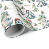 Papier Cadeau Dinosaure de Noël personnalisé (Coin rond)