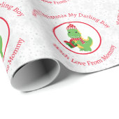 Papier Cadeau Dinosaure de Noël souriant personnalisé (Coin rond)