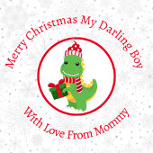 Papier Cadeau Dinosaure de Noël souriant personnalisé