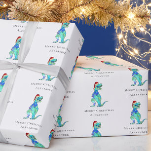 Papier Cadeau Dinosaure de Noël T-Rex Personnalisé