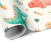 Papier Cadeau Dinosaure de printemps (Coin rond)