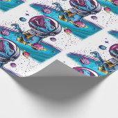 Papier Cadeau Dinosaure de T-Rex drôle dans l'espace (Coin)