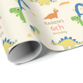 Papier Cadeau Dinosaure de Whimsical Princess Anniversaire (Coin rond)