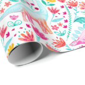 Papier Cadeau Dinosaure délice sur papier d'emballage blanc (Coin rond)