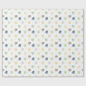 Papier Cadeau Dinosaure Empreintes Bleu Vert Jaune Garçon Annive (Plat)