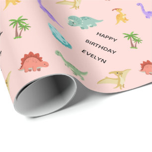 Papier Cadeau Dinosaure Fille Personnalisé