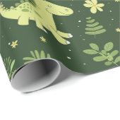 Papier Cadeau Dinosaure Motif vert Dino (Coin rond)